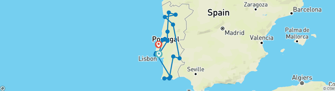 Image of a map showing the route of the tour