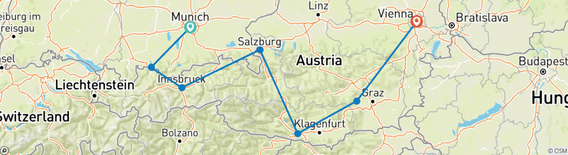 Karte mit der Reiseroute