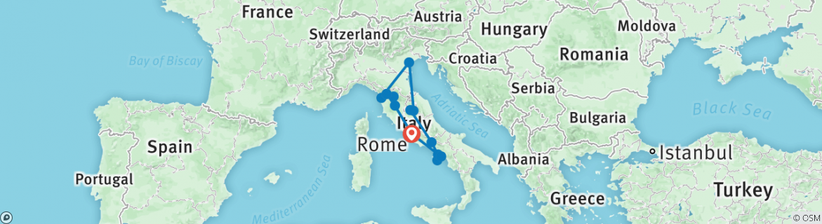 Image of a map showing the route of the tour