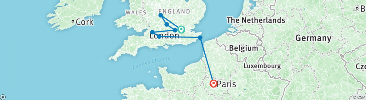 Image of a map showing the route of the tour