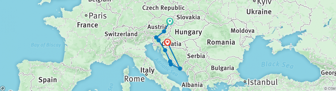 Image of a map showing the route of the tour