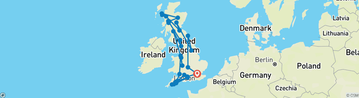 Image of a map showing the route of the tour