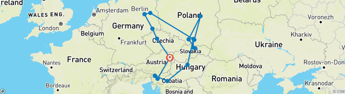 Image of a map showing the route of the tour