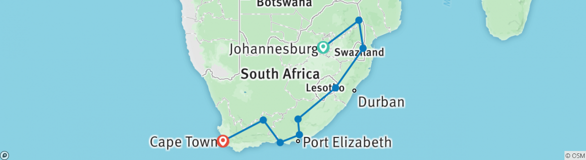 Image of a map showing the route of the tour