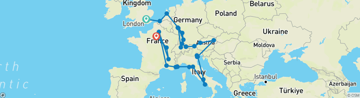 Image d'une carte montrant l'itinéraire du circuit