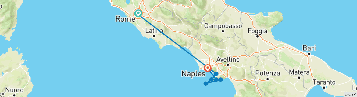 Image of a map showing the route of the tour