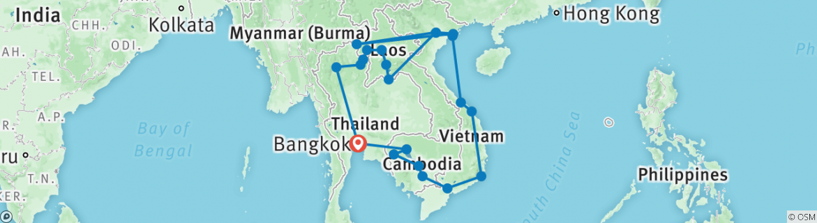 Image of a map showing the route of the tour