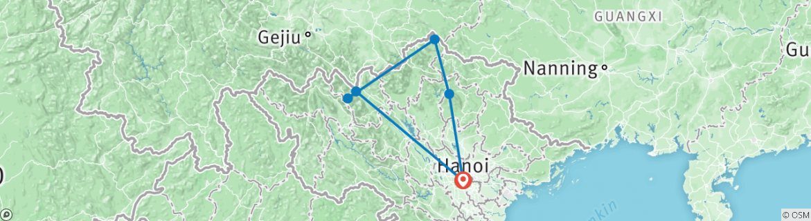 Image of a map showing the route of the tour