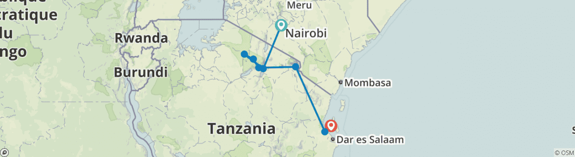 Image of a map showing the route of the tour