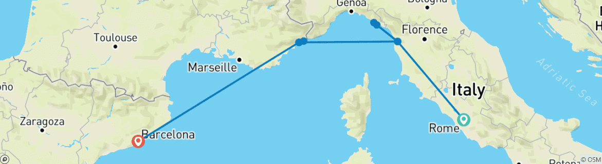 Mapa de Mediterráneo Express: aventuras de viaje en la Costa Azul