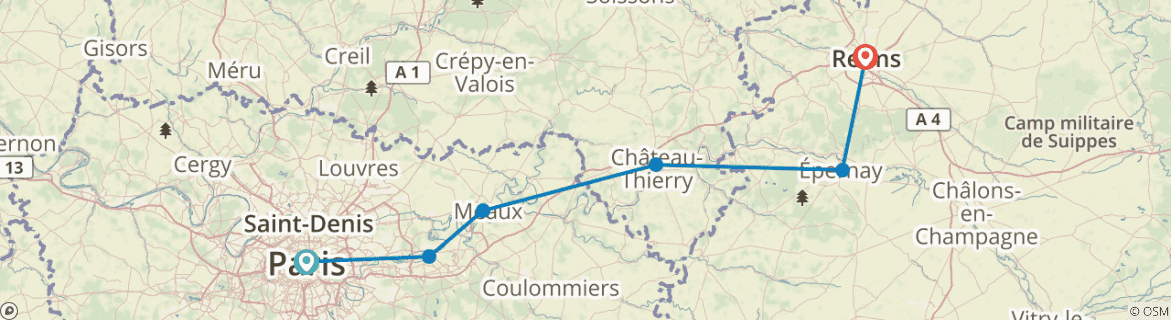 Image of a map showing the route of the tour