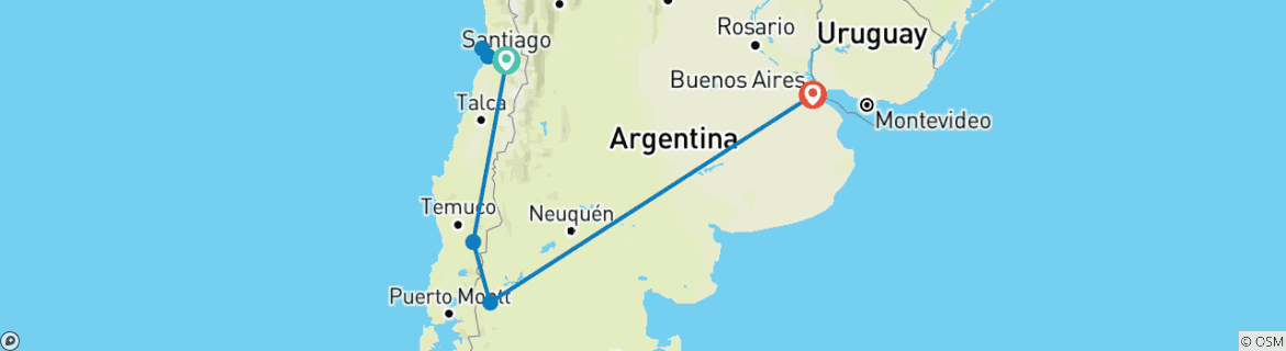 Carte du circuit Les points forts du Chili et de l'Argentine
