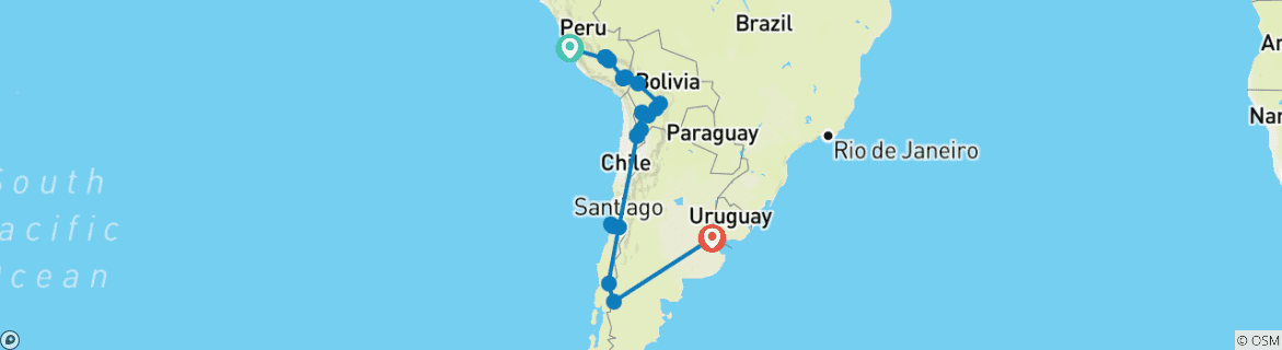 Image d'une carte montrant l'itinéraire du circuit