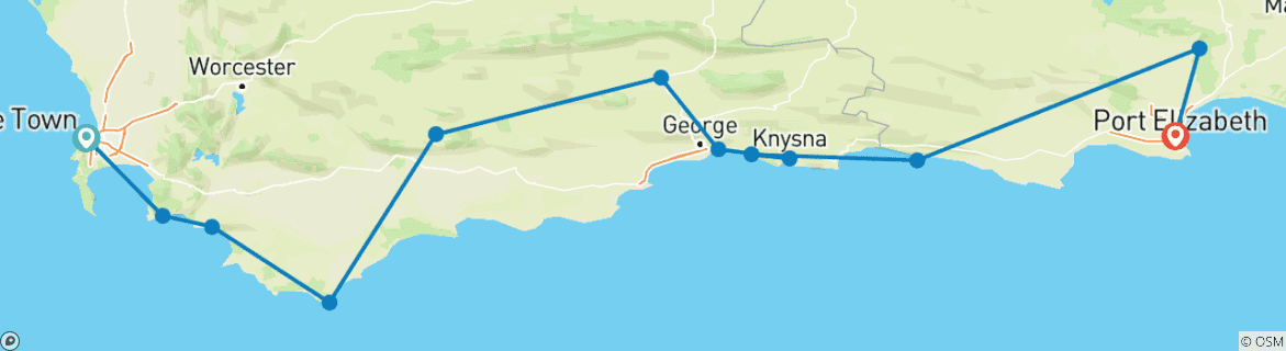 Image of a map showing the route of the tour