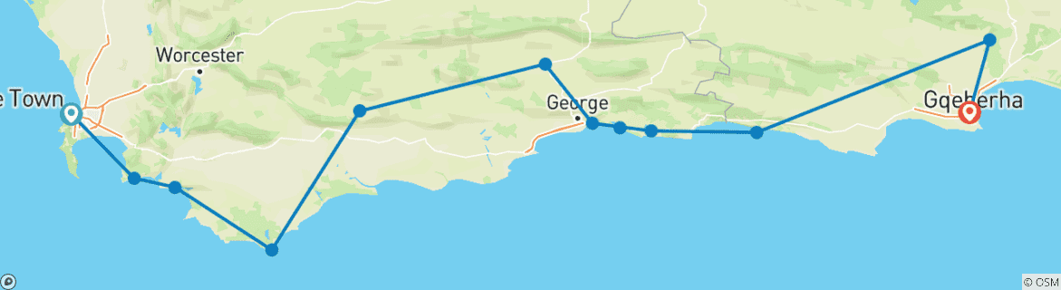 Foto van een kaart met de route van de rondreis