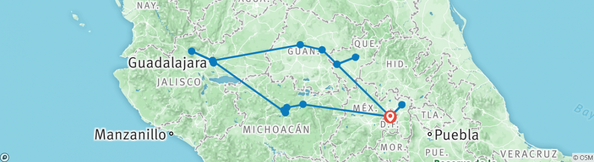 Image of a map showing the route of the tour