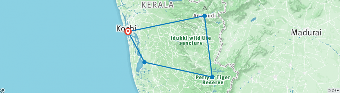 Image of a map showing the route of the tour