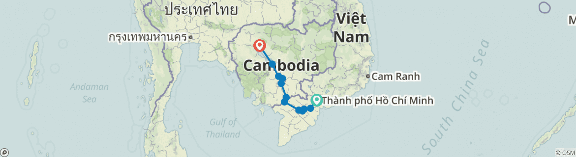 Image of a map showing the route of the tour