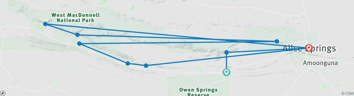 Image of a map showing the route of the tour