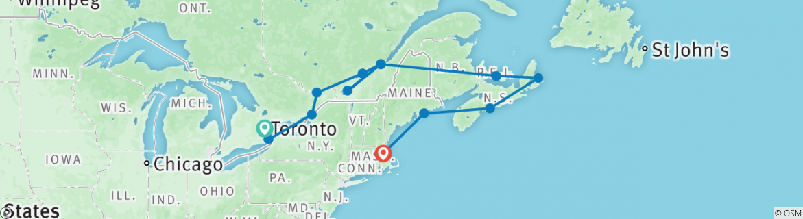 Image of a map showing the route of the tour