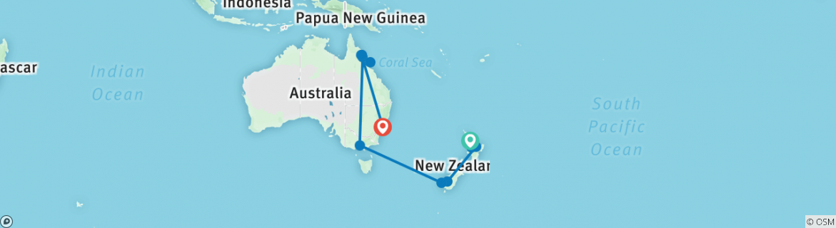 Image of a map showing the route of the tour