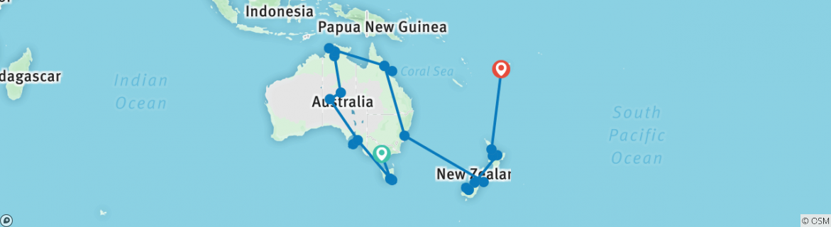 Image of a map showing the route of the tour