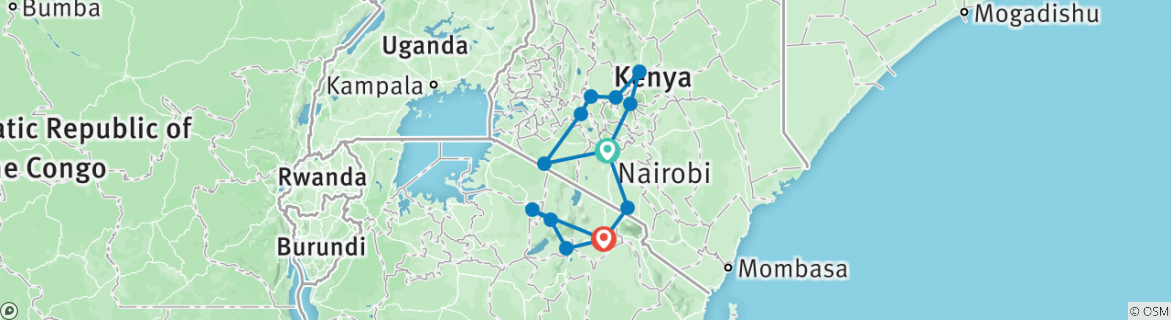 Image of a map showing the route of the tour