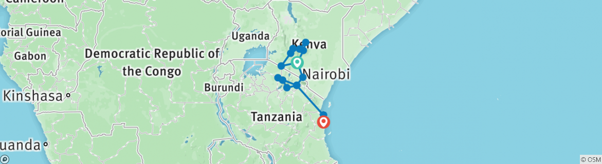 Image of a map showing the route of the tour