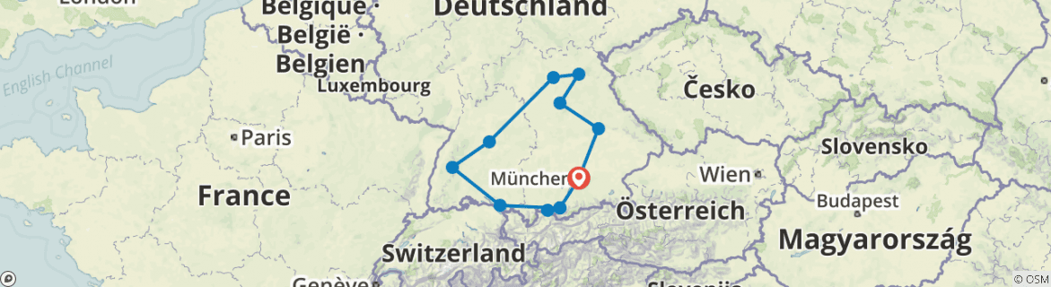 Image of a map showing the route of the tour