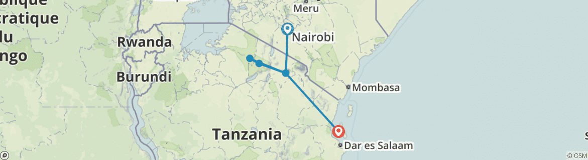 Image of a map showing the route of the tour