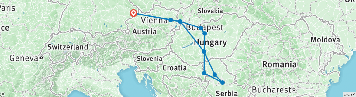 Karte mit der Reiseroute
