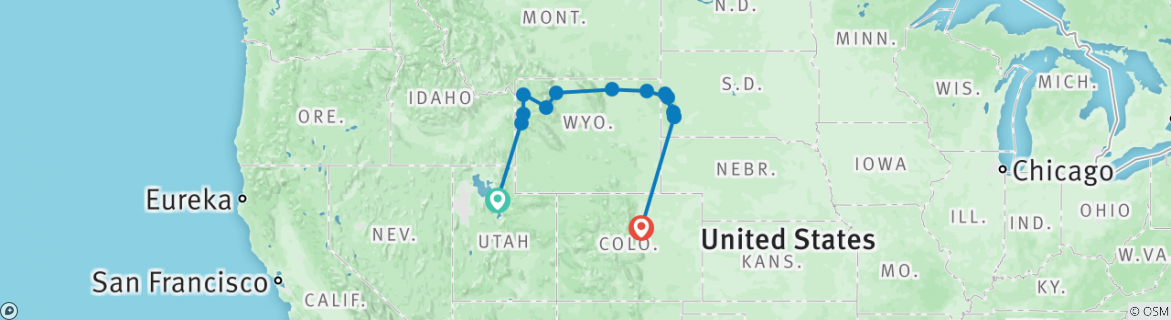 Image of a map showing the route of the tour