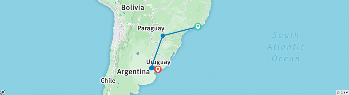 Image of a map showing the route of the tour