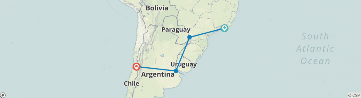Image of a map showing the route of the tour