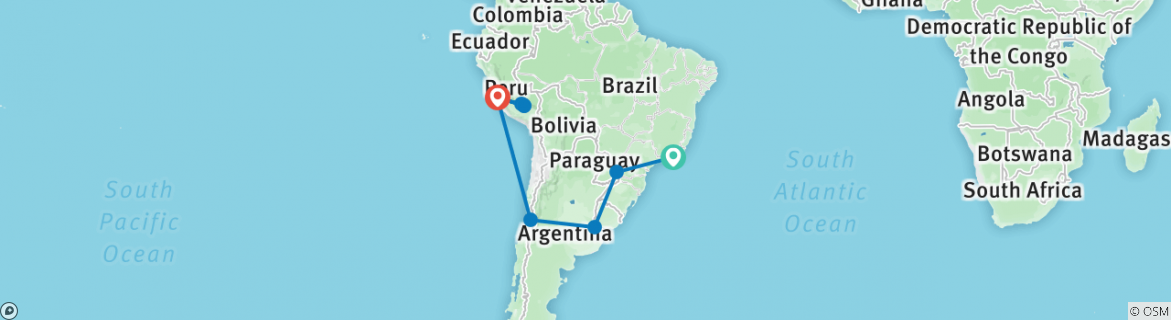 Image of a map showing the route of the tour