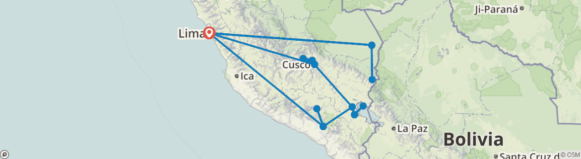 Image of a map showing the route of the tour