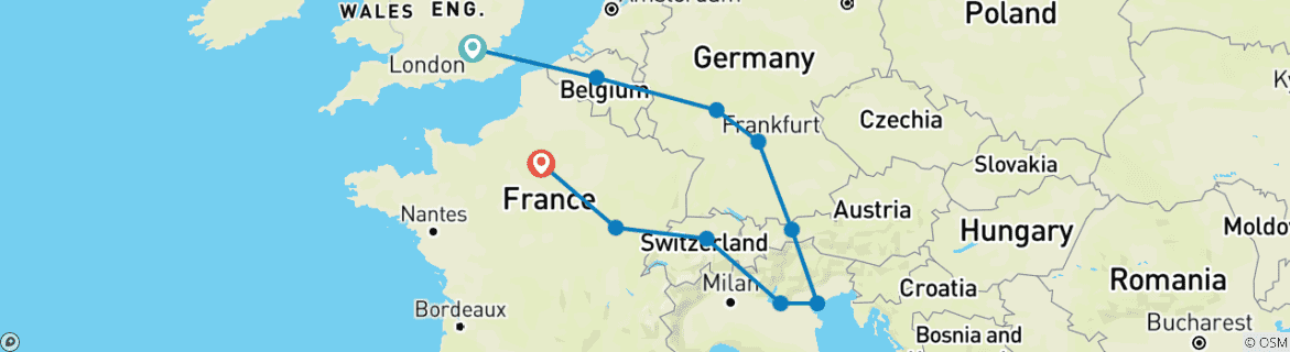Image d'une carte montrant l'itinéraire du circuit