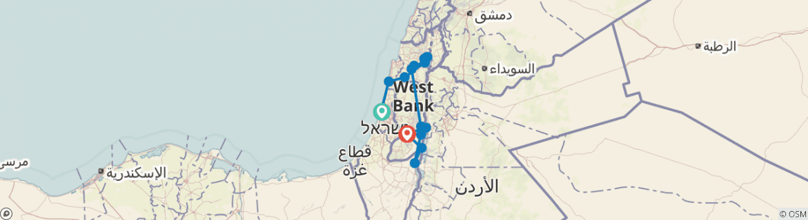 Image of a map showing the route of the tour