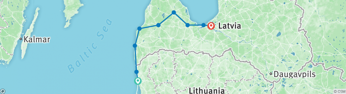 Image of a map showing the route of the tour