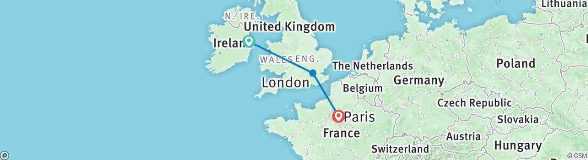 Image of a map showing the route of the tour