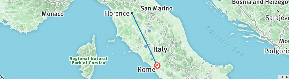 Image of a map showing the route of the tour
