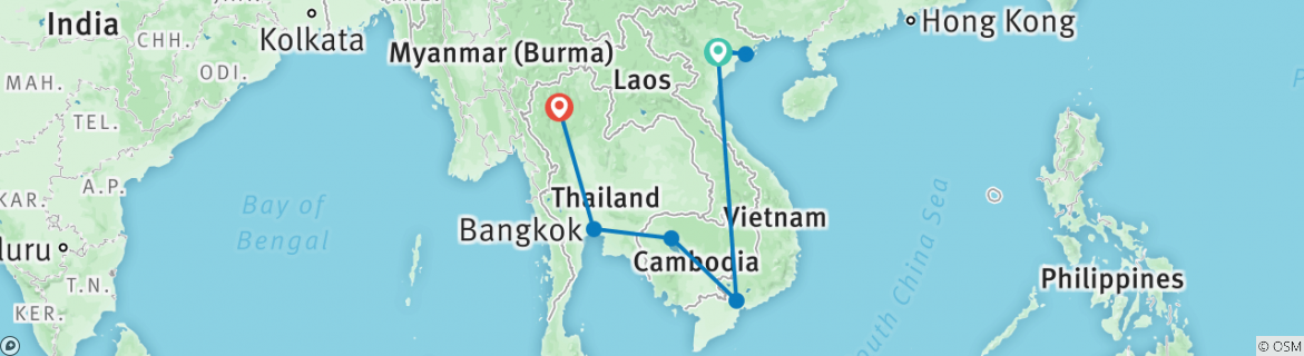 Image of a map showing the route of the tour