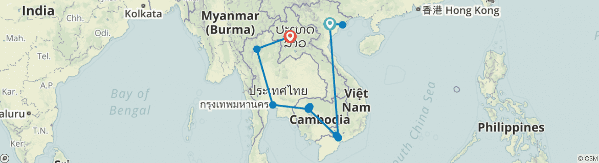 Image of a map showing the route of the tour