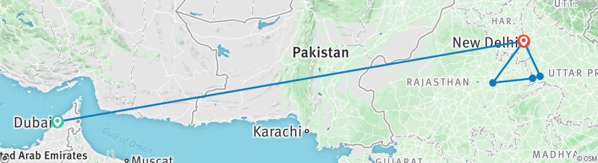 Image of a map showing the route of the tour