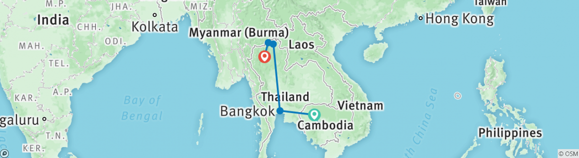 Image of a map showing the route of the tour