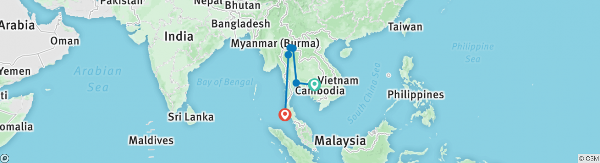 Image of a map showing the route of the tour