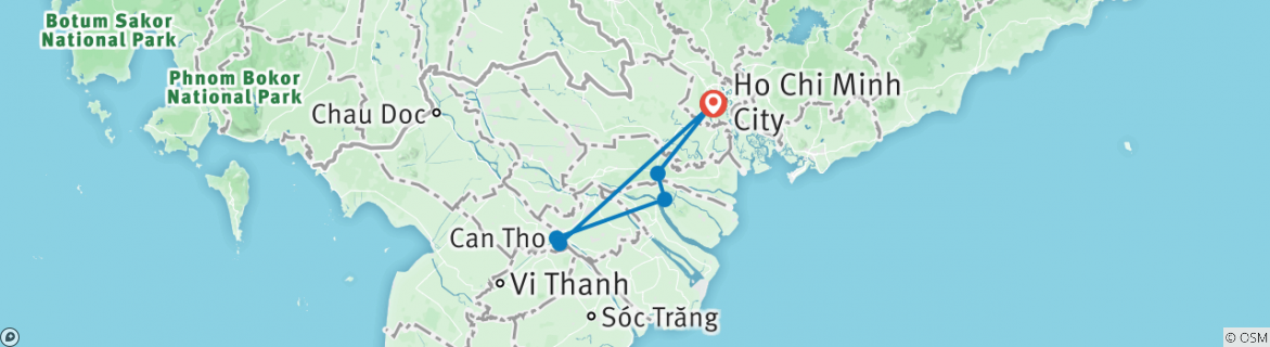 Image of a map showing the route of the tour