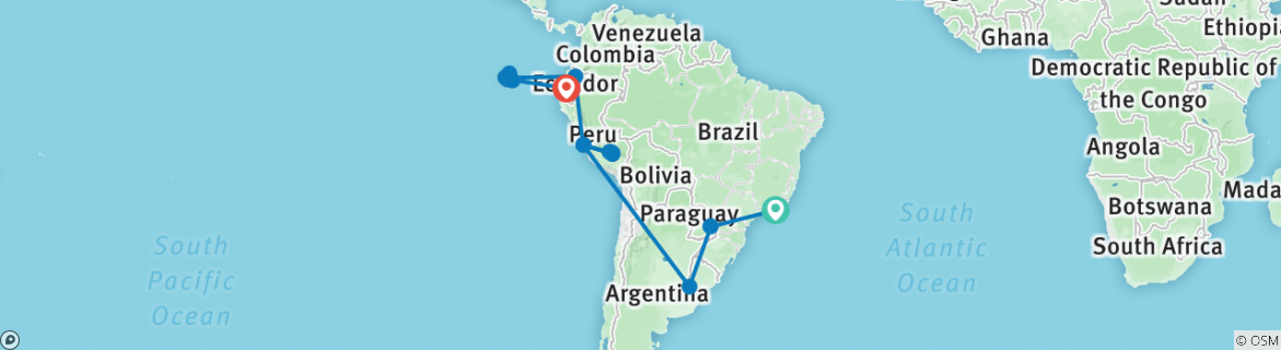 Image of a map showing the route of the tour