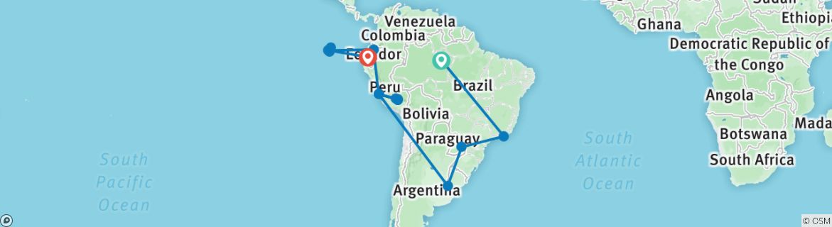 Image of a map showing the route of the tour