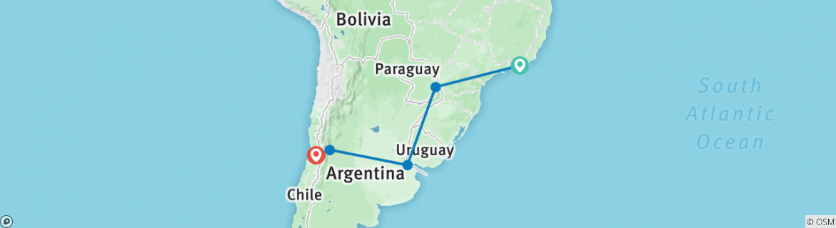 Image of a map showing the route of the tour